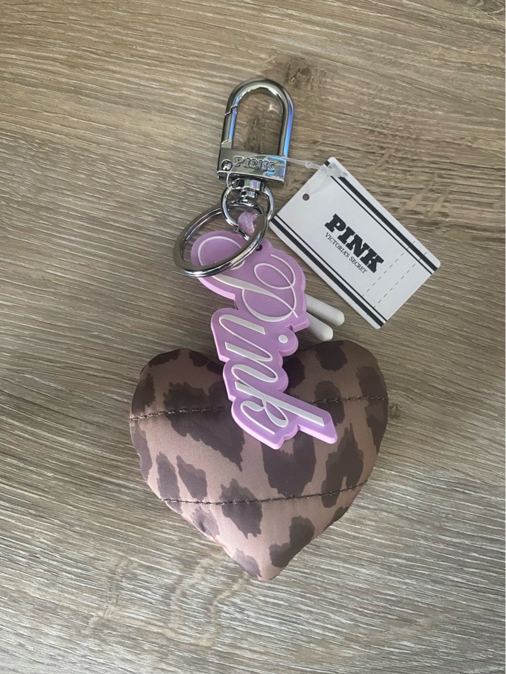 PINK Victoria's Secret Brown Camo Heart Keychain with Pink Logo Charm
